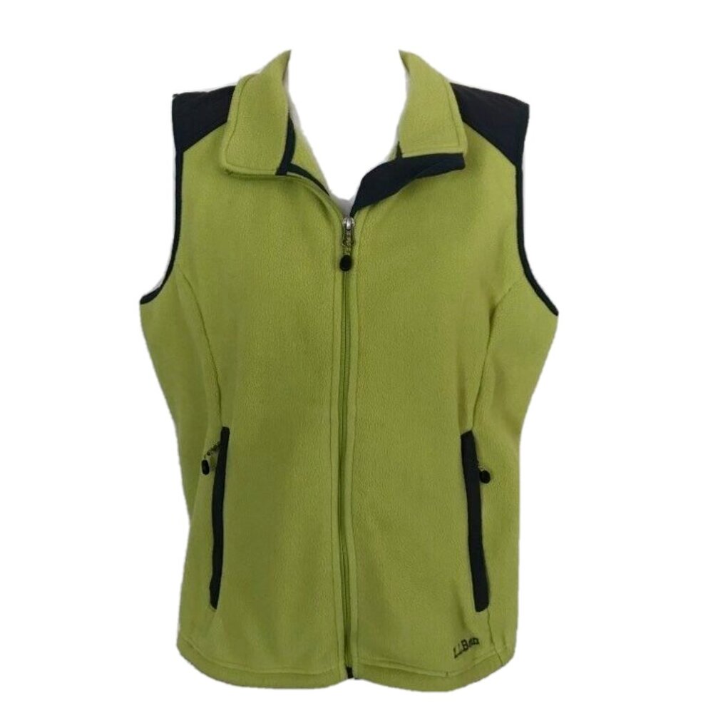 LL BEAN Womens Polartec Vest Size Large Lime Green Full Zip Fleece Jacket